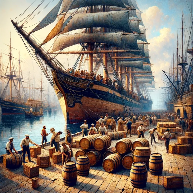 Vaixell de fusta del segle XIX amarrat al port. S'està carregant cervesa IPA per a ser transportada a les colònies Índies